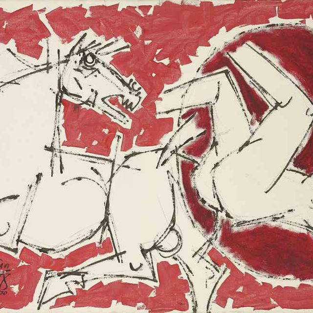 Maqbool Fida Husain — Без названия (Красно-белая лошадь)