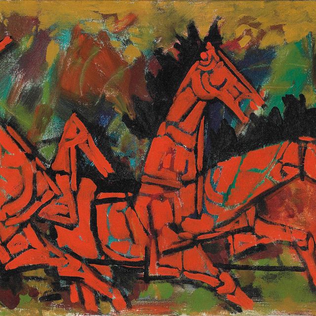 Maqbool Fida Husain — Без названия (Красные лошади)