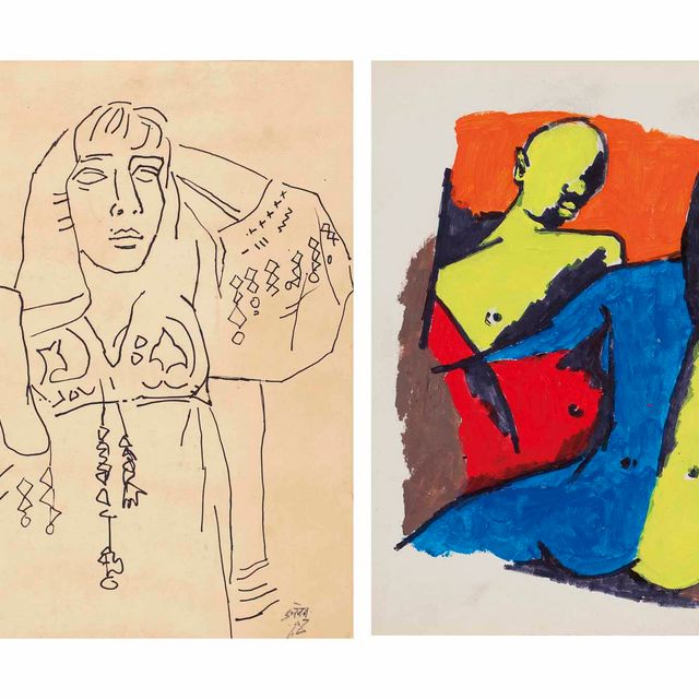 Maqbool Fida Husain — Без названия (Леди); Без названия (Стоящая женщина); Без названия (Хусейн в 88 лет)