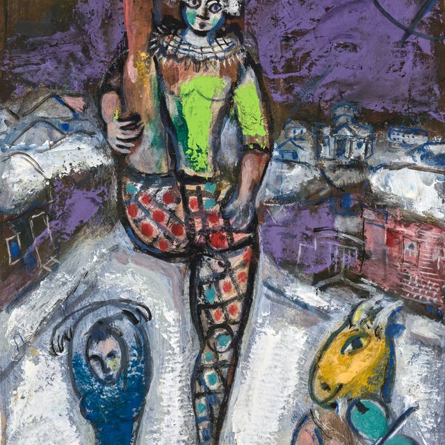 Marc Chagall — Акробаты и музыканты в сиреневом цвете