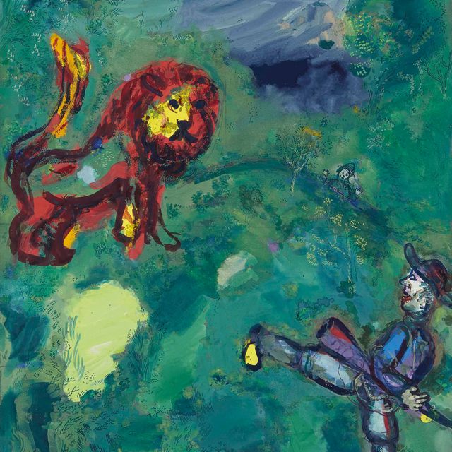 Marc Chagall — Лев и охотник (Басни Лафонтена)