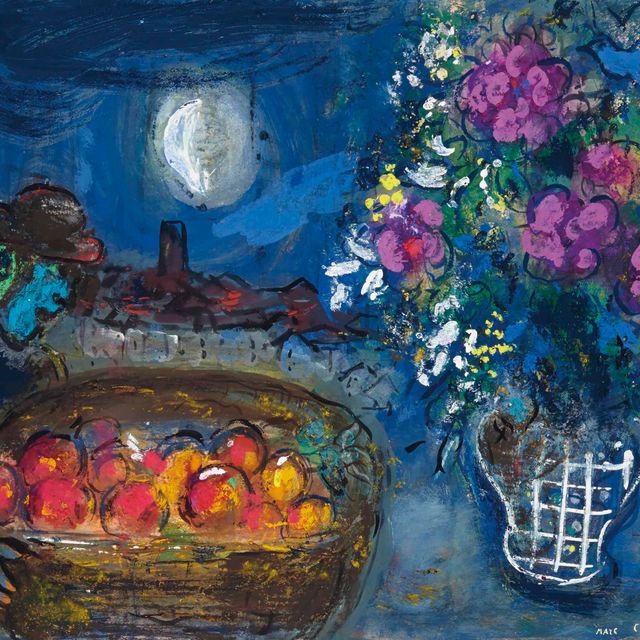 Marc Chagall — Корзинка с фруктами и ночным букетом