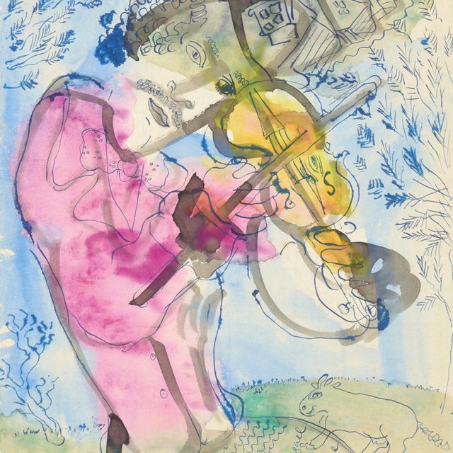 Marc Chagall — Виолончелистка на пороге лилово-важного дома наедине