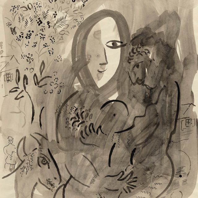 Marc Chagall — Авторская сцена с изображением женщины в лунном свете