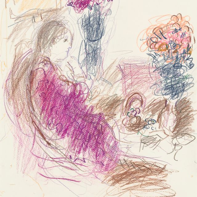 Marc Chagall — Интерьер в стиле молодой женщины в фиолетовом цвете