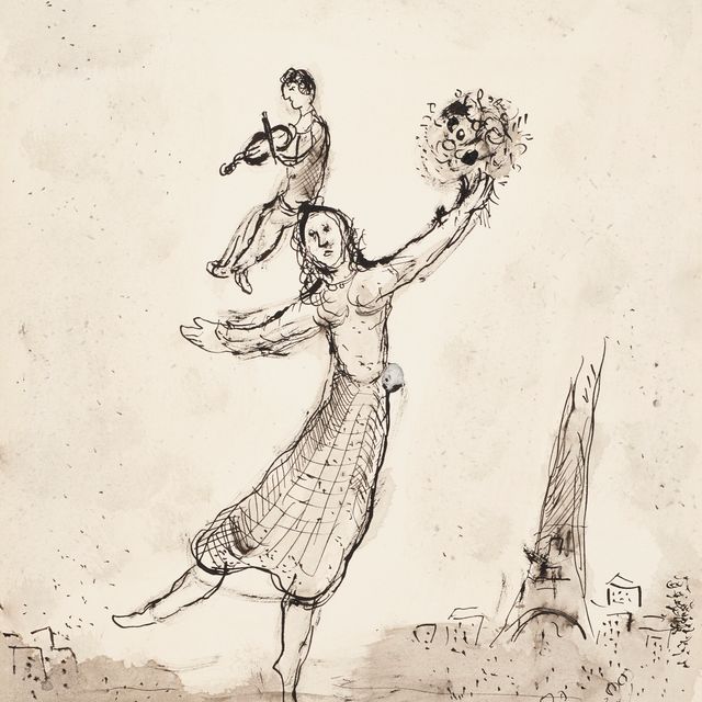 Marc Chagall — Эскиз для "Чтения", гравюра из буа IX для "Поэм"