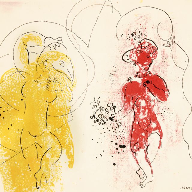 Marc Chagall — Эскиз для двух монотипий "Молодой человек и фавн" и "Румянец в маске"