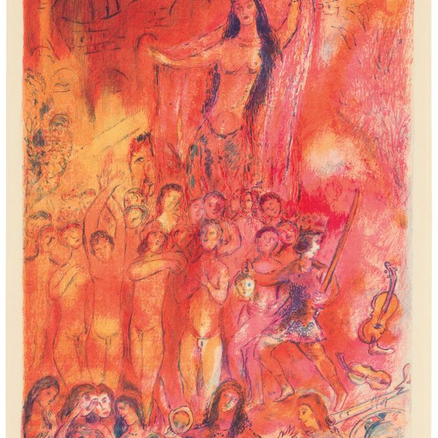 Marc Chagall — Их было сорок пар, таким образом, их было восемьдесят, и среди них молодая леди верхом на лошади с открытым лицом..., Фото 2 из четырех сказок из "Тысячи и одной ночи".