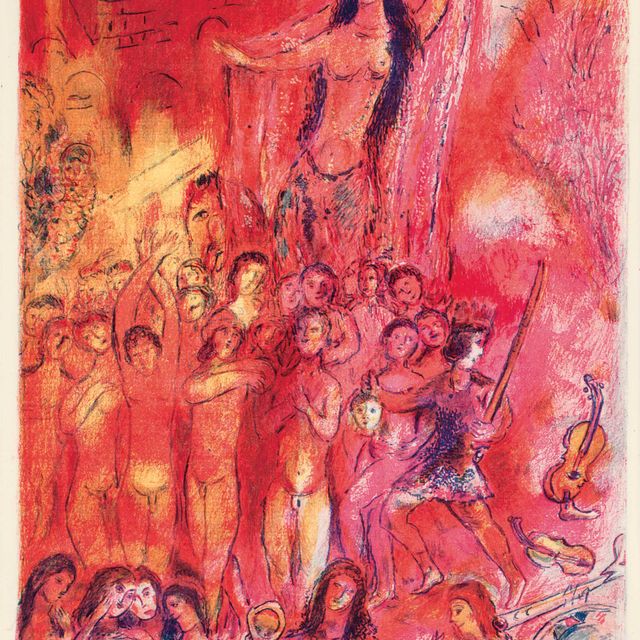 Marc Chagall — Их было сорок пар, таким образом, их было восемьдесят, и среди них молодая леди верхом на лошади с открытым лицом..., Фото 2 из четырех сказок из "Тысячи и одной ночи".