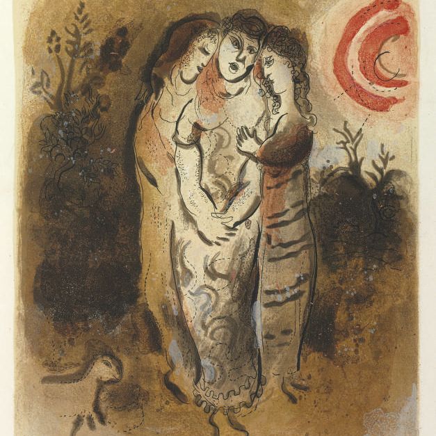 Marc Chagall — Ноеминь и ее невестки на рисунках к Библии (М. 245; см. кн. 42)