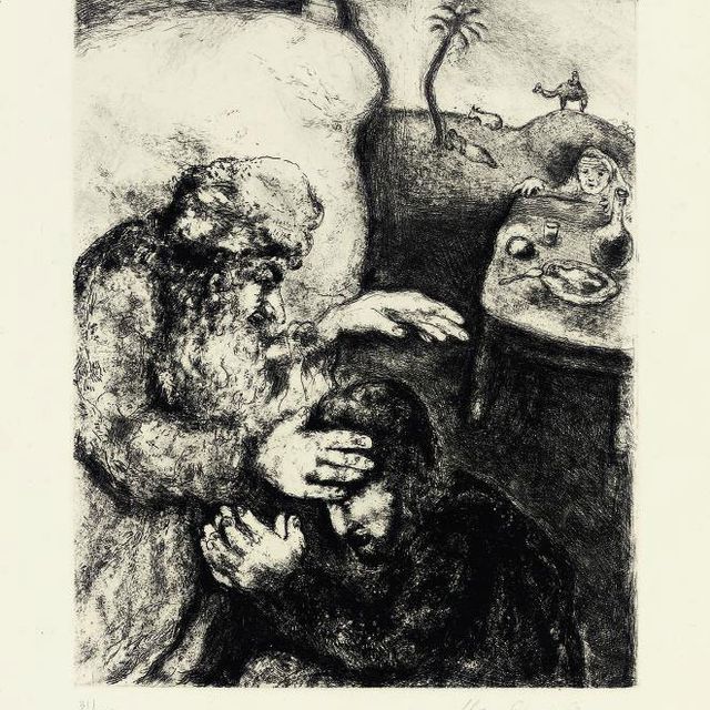 Marc Chagall — Исаак благословляет Иакова, иллюстрация 13 из Библии (Cramer books 30)