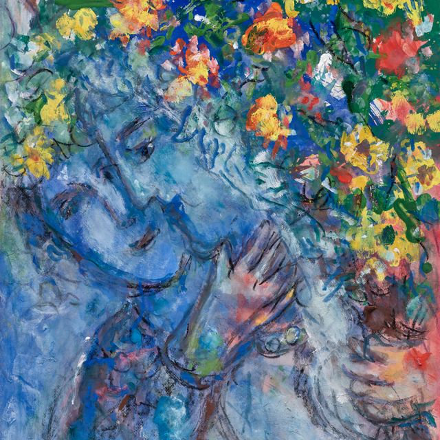 Marc Chagall — Голубая любовь среди цветов