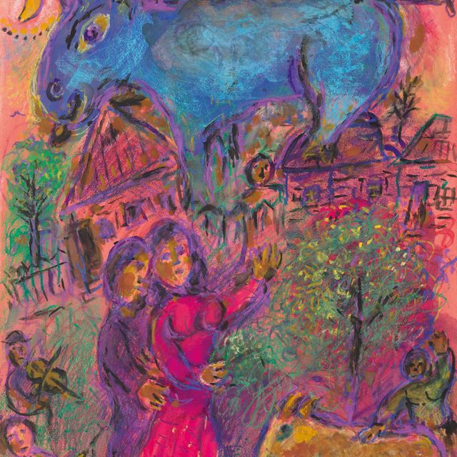 Marc Chagall — Голубая ночь на исходе праздника в деревне в розах