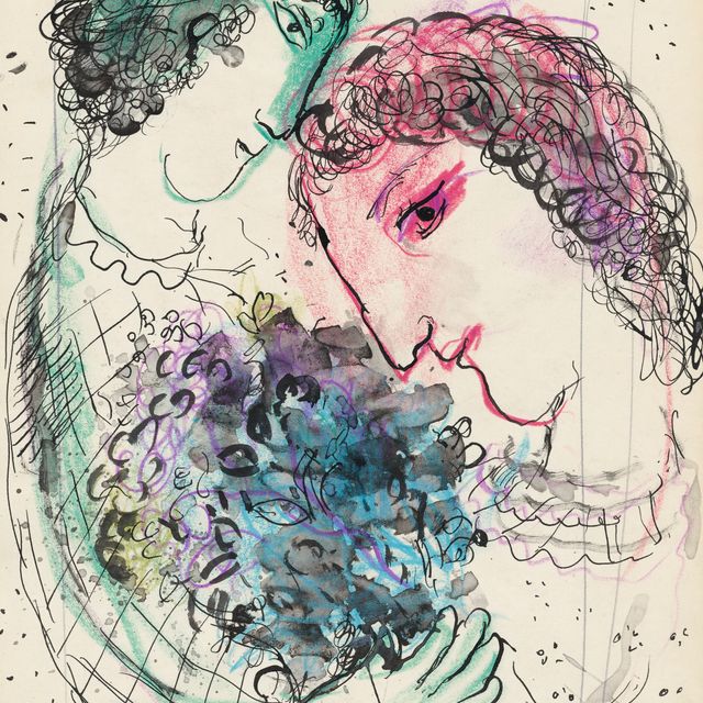Marc Chagall — Любовь между профилями, зелеными и розовыми