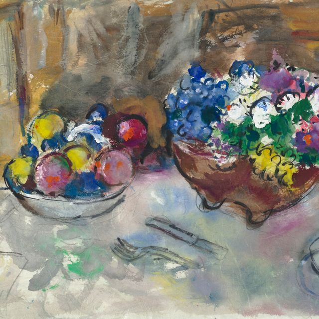 Marc Chagall — Цветы и фрукты на столе в Зильс-Марии