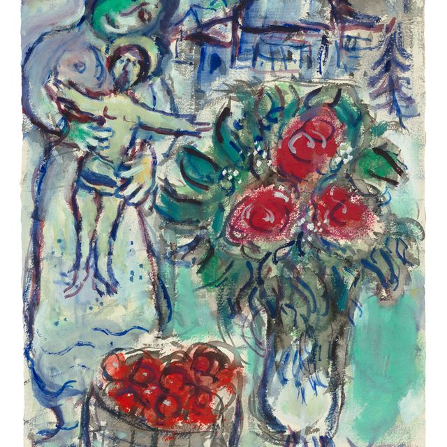 Marc Chagall — Цветы, румяна и фрукты для матери Христа, живущей