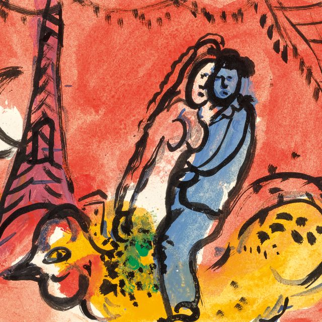 Marc Chagall — Вариант "Бульваров" с красным фонарем (справа); Изображение креста (сзади)