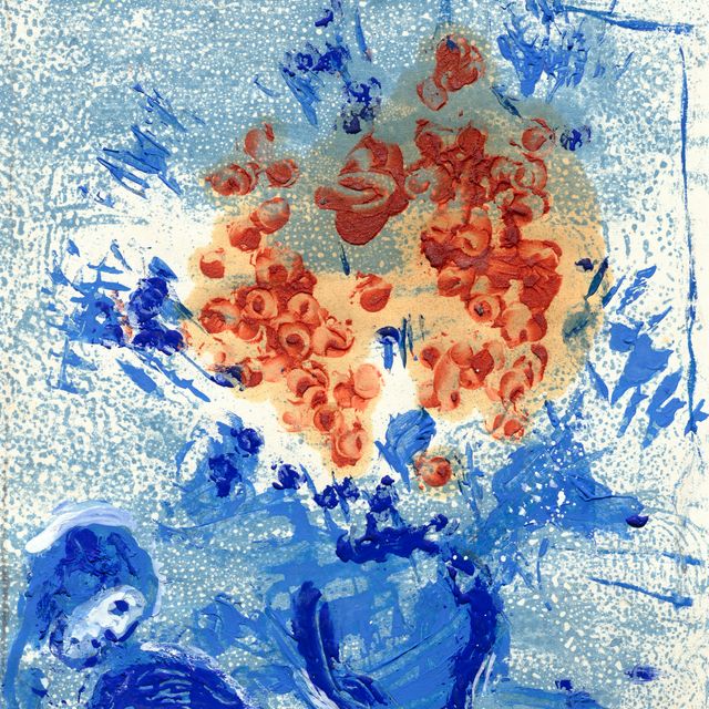 Marc Chagall — Букет красных цветов любви с голубым оттенком