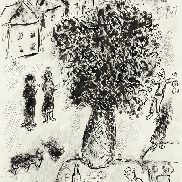 Marc Chagall — Большой букет в ле-туа-деревенский столик