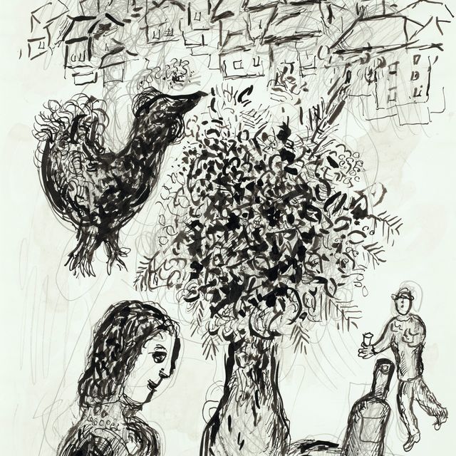 Marc Chagall — Эскиз для литографии "Букет роз" (M.979)