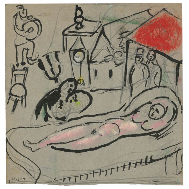 Marc Chagall — Этюд для "Женщины" (прямая сторона) ; Этюд для "Самовара" (оборотная сторона)