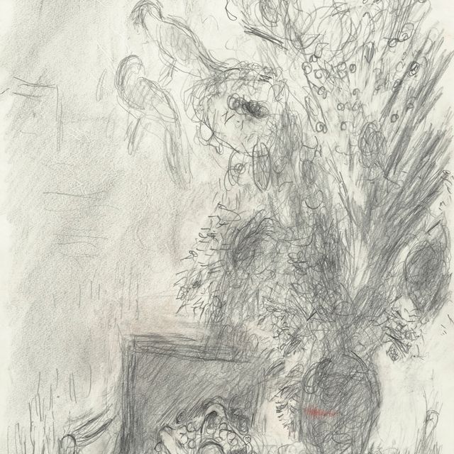 Marc Chagall — Интерьер с большим букетом и двумя перрушками