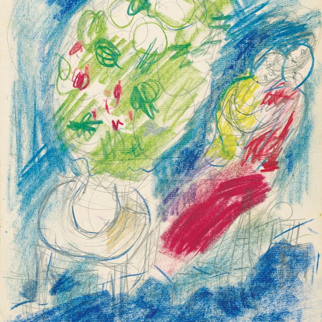 Marc Chagall — Эскиз к "Любви (1937-43)" (лицевая сторона); этюд к "Чичикову ("Мертвые души" Гоголя)" (оборотная сторона)