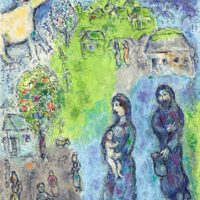 Marc Chagall — Люди платят за то, что показывают на сцене библию с голубым и зеленым фонарями