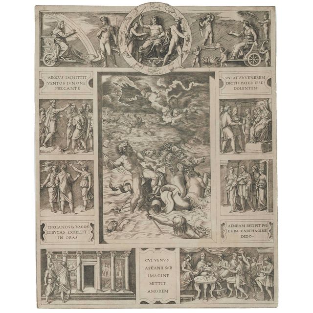 Marcantonio Raimondi — Нептун успокаивает бурю, поднятую Эолом против флота Энея (Барч, 352)