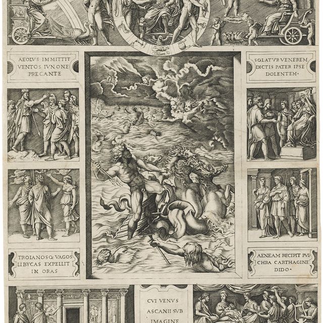 Marcantonio Raimondi — Нептун успокаивает бурю, поднятую Эолом против флота Энея ("Что за эго")