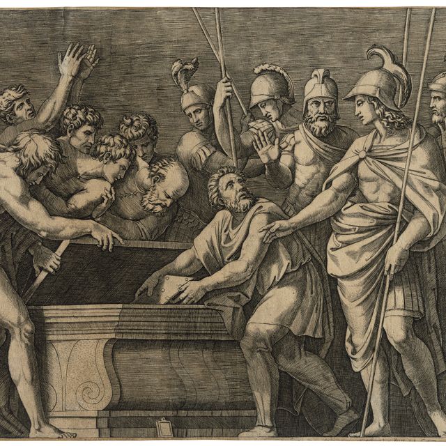 Marcantonio Raimondi — Александр, хранящий произведения Гомера