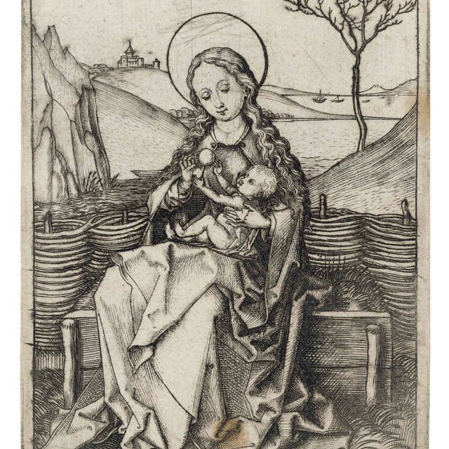 Martin Schongauer — Богородица с младенцем на травянистой скамье (ч. 30; Лер, зал. 36)