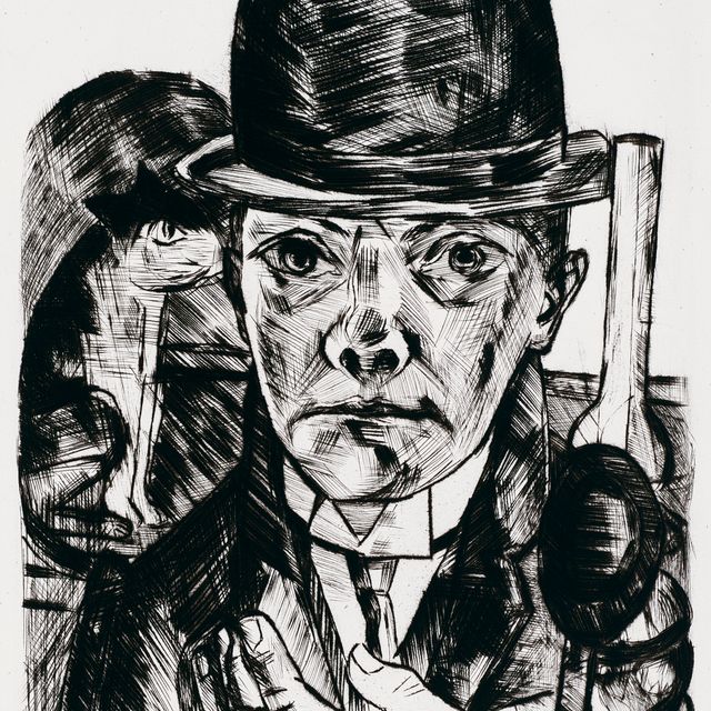 Max Beckmann — Сельбстбилдис в хижине штайфема (автопортрет в шляпе-котелке)