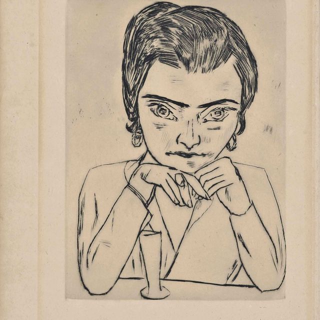 Max Beckmann — Портрет Наилы, опирающейся на руки, за стеклом (Hofmaier 265Bb)