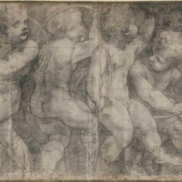Michelangelo — Путти, танцующий с обручами: карикатура на кафедральный собор в Парме