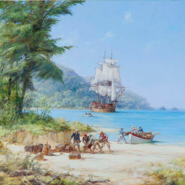 Montague Dawson — Корабль Генри Моргана у берегов Горгоны в Тихом океане