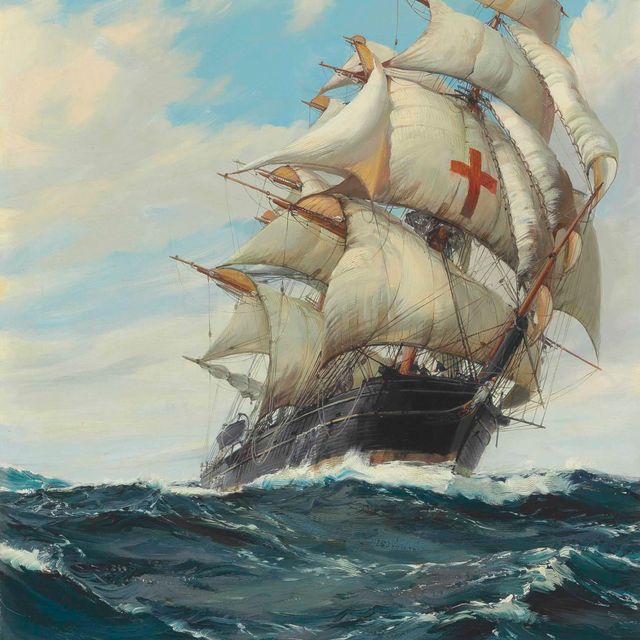 Montague Dawson — Красный Крест - "Дредноут"