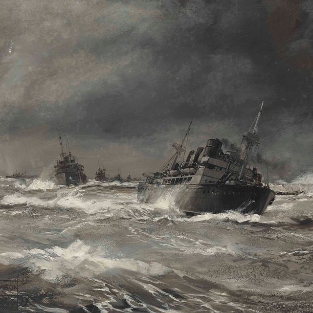 Montague Dawson — Конвои с гуманитарной помощью борются с зимними штормами у берегов Мальты