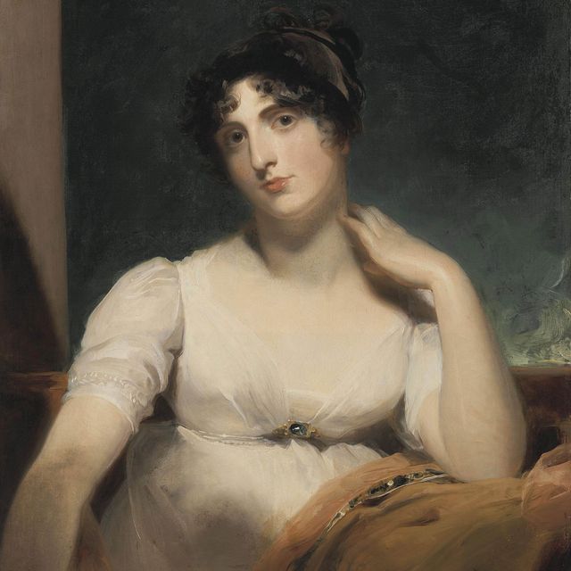 Mr. — Портрет миссис Генри Керсеймер (р. 1779), сидящей в полный рост, в белом платье, ее левая рука покоится на оранжевой накидке