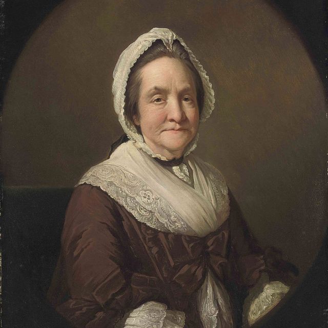 Mr. — Портрет Фрэнсис Эдкок, миссис Роберт Батчер (р. 1710), в полный рост, в коричневом платье, кружевной шали и чепце, имитирующий овал