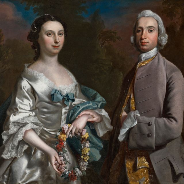 Mr. — Портрет мистера Эдварда Прайса (р.1723), Ганли и миссис Фрэнсис Прайс, урожденной Эгертон, Трелидан, в полный рост, на фоне пейзажа