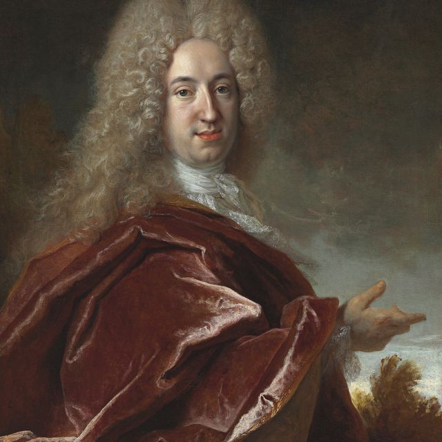 Nicolas de Largillierre — Портрет Вальтера Крюгера (1684-1735), стоящего в полный рост, в красном одеянии