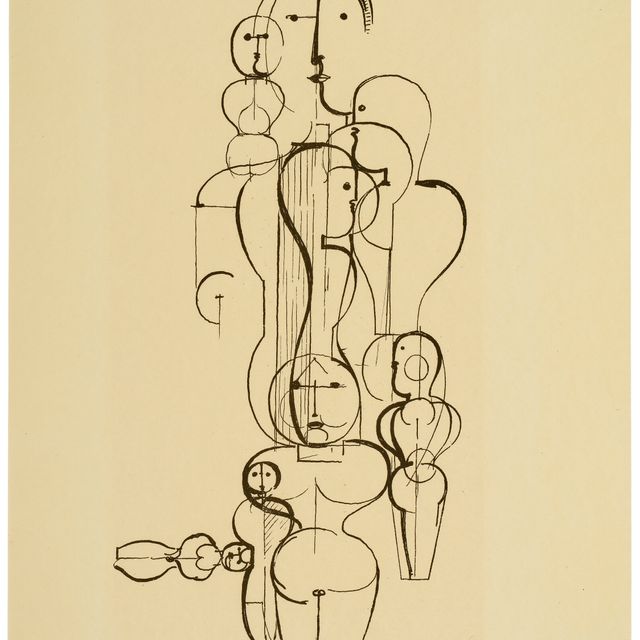 Oskar Schlemmer — Концентрическая группа: Figure Plan K1 (Концертная группа: Figurenplan K) из портфолио New European Graphics, 1-е портфолио: Мастера Государственного Баухауза, Веймар (Новая европейская графика, 1. Карта: Главный государственный баухауз в Веймаре)