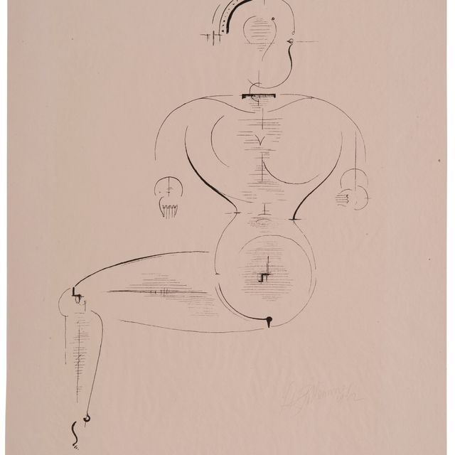 Oskar Schlemmer — Рисунок сбоку: Фигура Н2 в сидячем положении (Рисунок на заднем плане: Фигура Н2 в сидячем положении) из журнала New European Graphics, 1-е портфолио