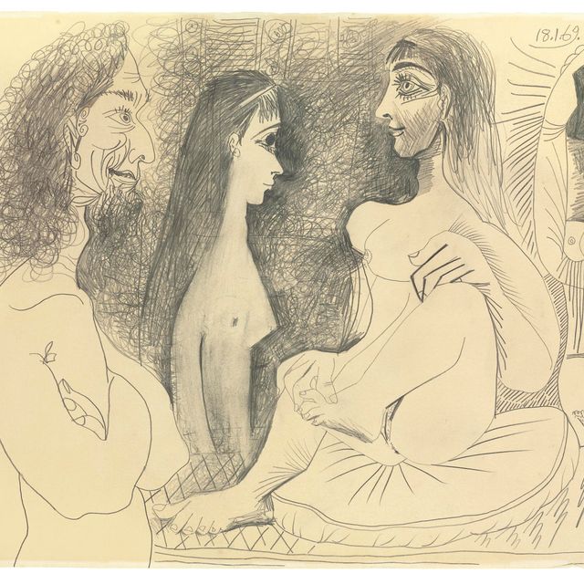 Pablo Picasso — Трое молодых женщин и бюст человека