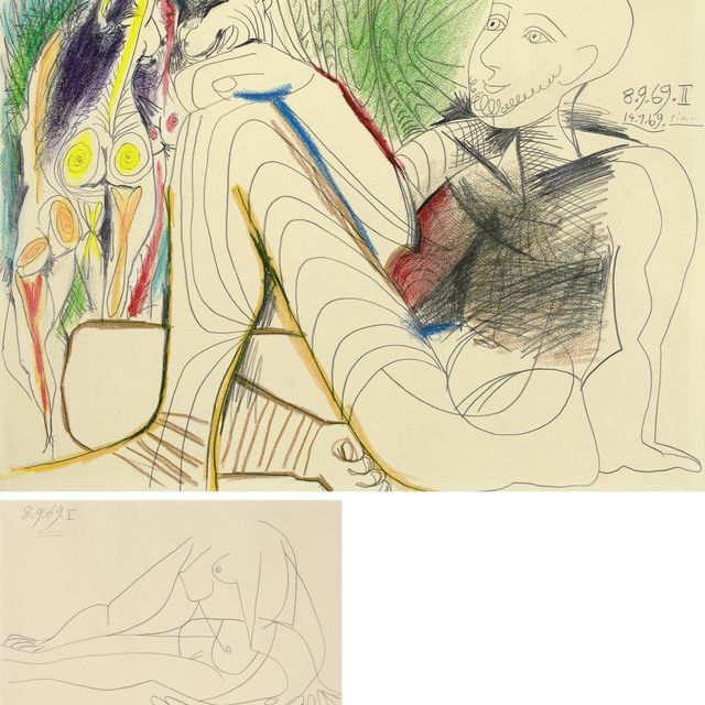 Pablo Picasso — Мужчина и женщина рядом ( сзади ); Этюд о новой женщине ( сзади )