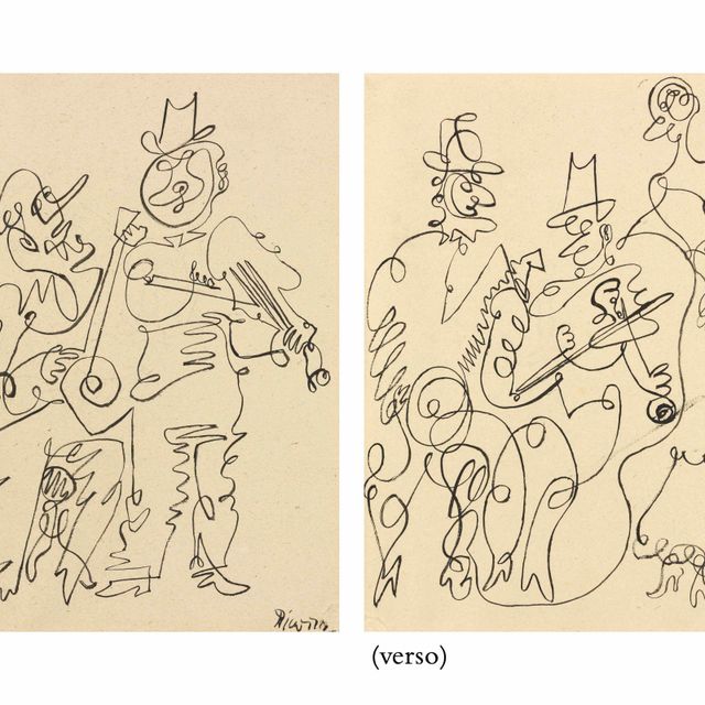 Pablo Picasso — Пример из оперы "Регтайм" Стравинского (прямая речь); "Трое музыкантов" (оборотная сторона)