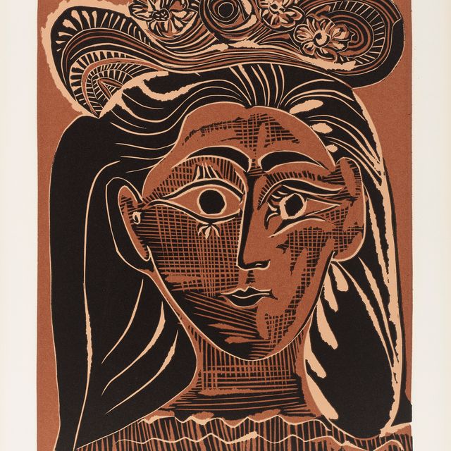 Pablo Picasso — Женщина в головной убор с цветами