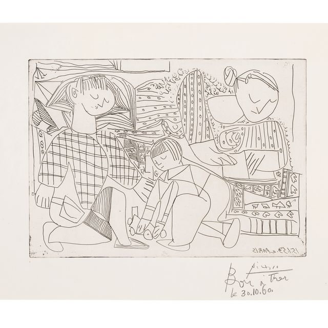 Pablo Picasso — Двое веселых парней и женщина на диване, я
