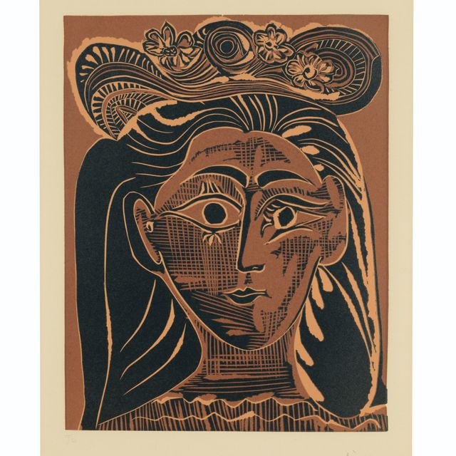 Pablo Picasso — Женщина в головной убор с цветами